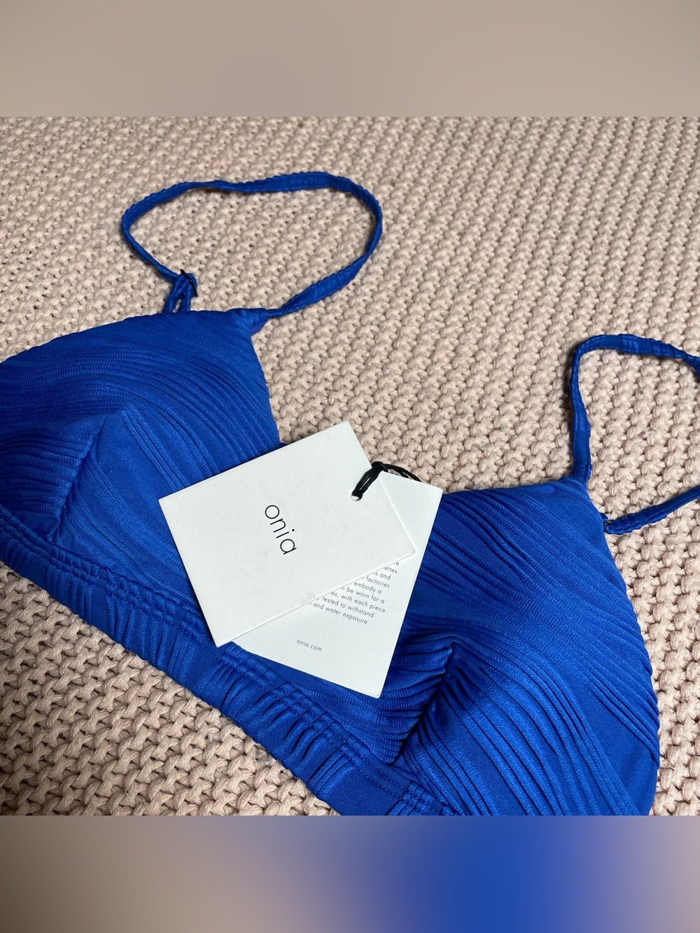 NWT Onia Danni Wave Textured Triangle Bikini Swim Top Dazzling Royal Blue Size M